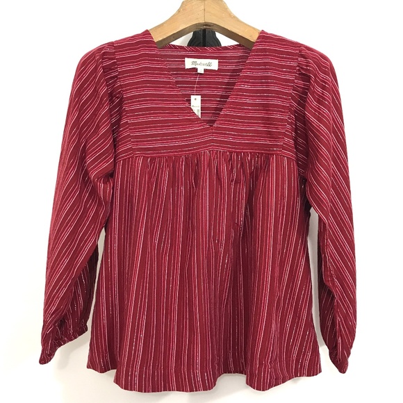 NWT Madewell Swingy Peasant Top in Metallic Stripe Size Medium - Picture 2 of 9